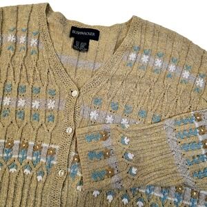 Bushwhacker Floral Embroidered Knit Sweater Womens Tag XL Meas Lg Hong Kong 90s
